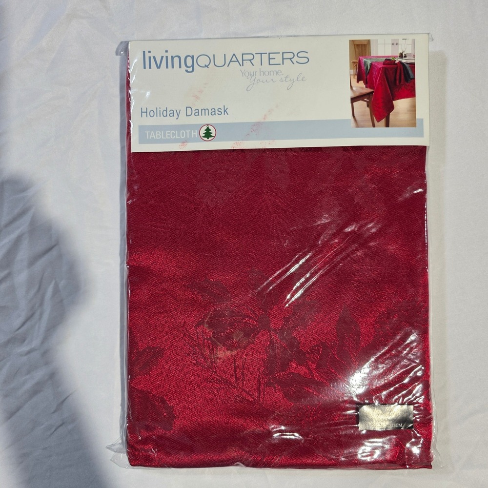 Living Quarters Holiday Damask Tablecloth Red Oval 60x84 Christmas Poinsettia